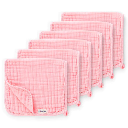 Maliton Muslin Burp Cloths for Baby Girl 6 Pack Large 20x10 100% Cotton Burp Rags Absorbent and Soft 6 Layers Baby Burp Cloths Newborn Girl Essentials(Pink Pack of 6)